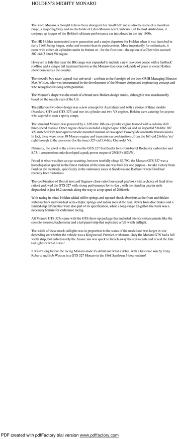 Product picture HOLDEN MONARO HK ONWARDS CD INC GTS HQ HJ HX HZ VZ CV8Z